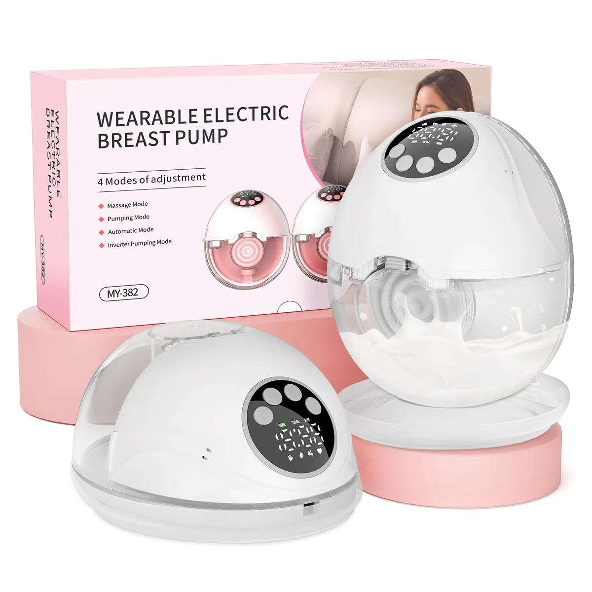Milchpumpe Elektrisch Tragbare, Elektrische Milchpumpe Handsfree 4 Modi 12 Stufen mit 17/19/21 mm komfortabler Flansch, Privat, mit Ersatzzubehör im Lieferumfang Weiß (2 Packs)