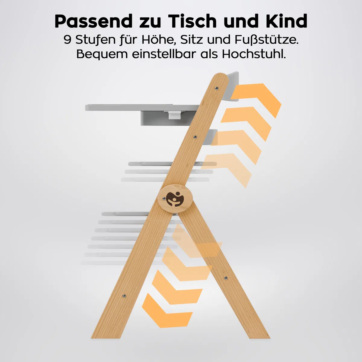 Tulano Morsel 45 Babyhochstuhl 4in1 aus Holz - Klappbar & mitwachsend | 3-Punkt-Gurt - Schutzbügel - Essbrett spülmaschinenfest - Rutschfeste Füße - 6 Monate bis 12 Jahre - Bis 40 kg - Grau