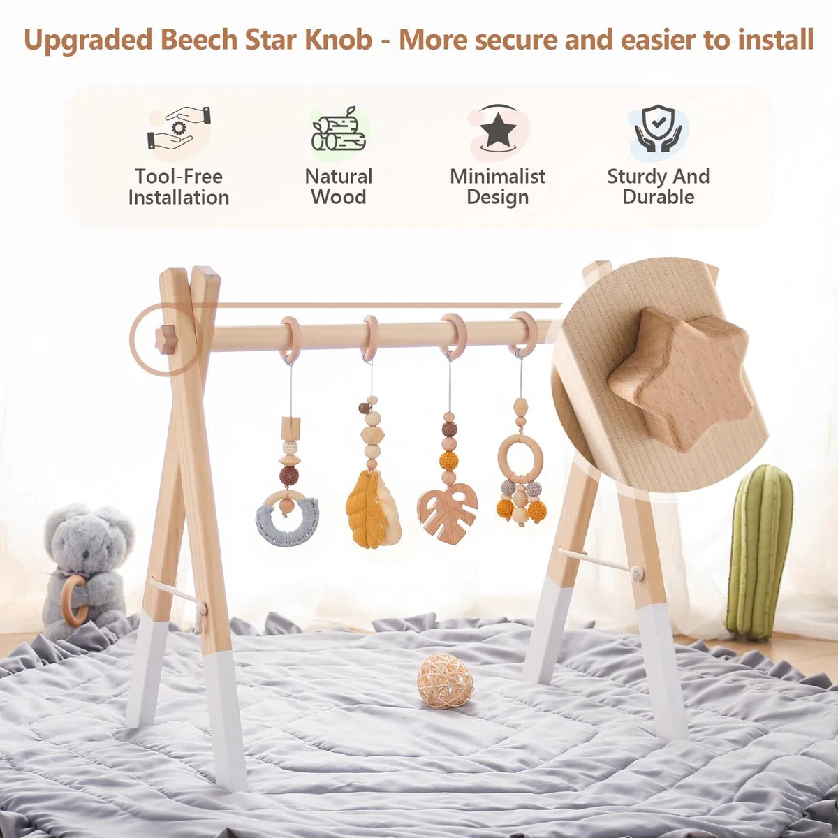 Spielbogen Baby Holz Baby Gym Holz Baby Spielbogen Neugeborenen Spielzeug Spielbogen Activity Center Baby Gelb Anhänger Design Abnehmbar Spielebogen Babies Holz