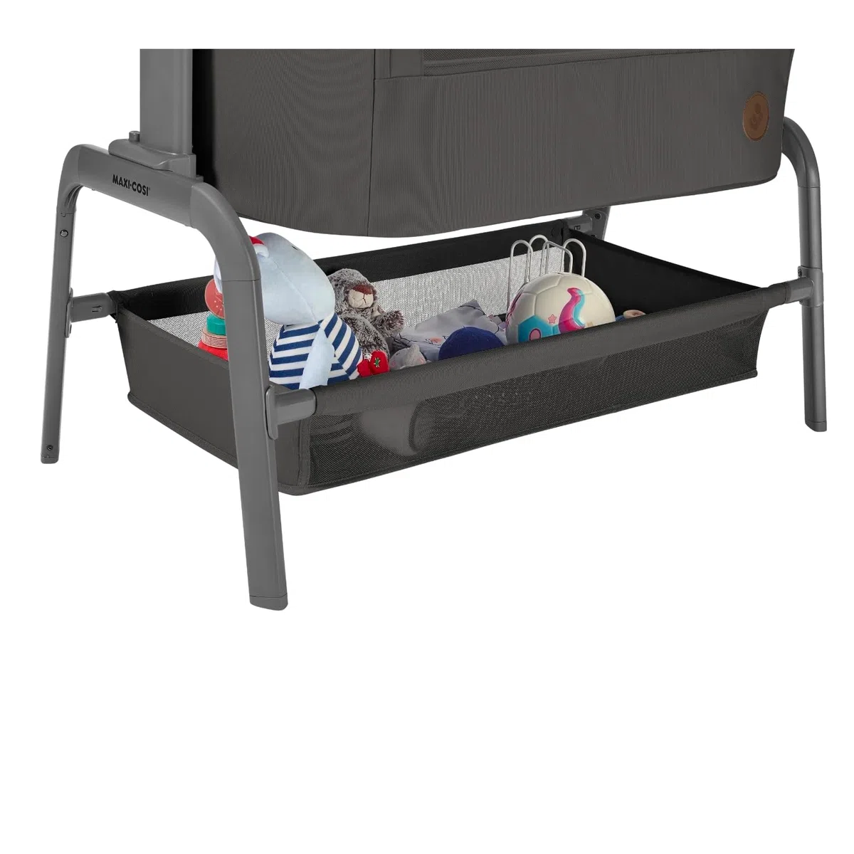 Maxi-Cosi Iora Beistellbett Baby, Faltbares Co-Sleeper, 0–6 Monate, max. 9 kg, 4 Neigungs- und 5 Höhenstufen, Leichtes Schieben, Bequeme Matratze, Großer Korb, Leicht zu Tragen, Beyond Graphite