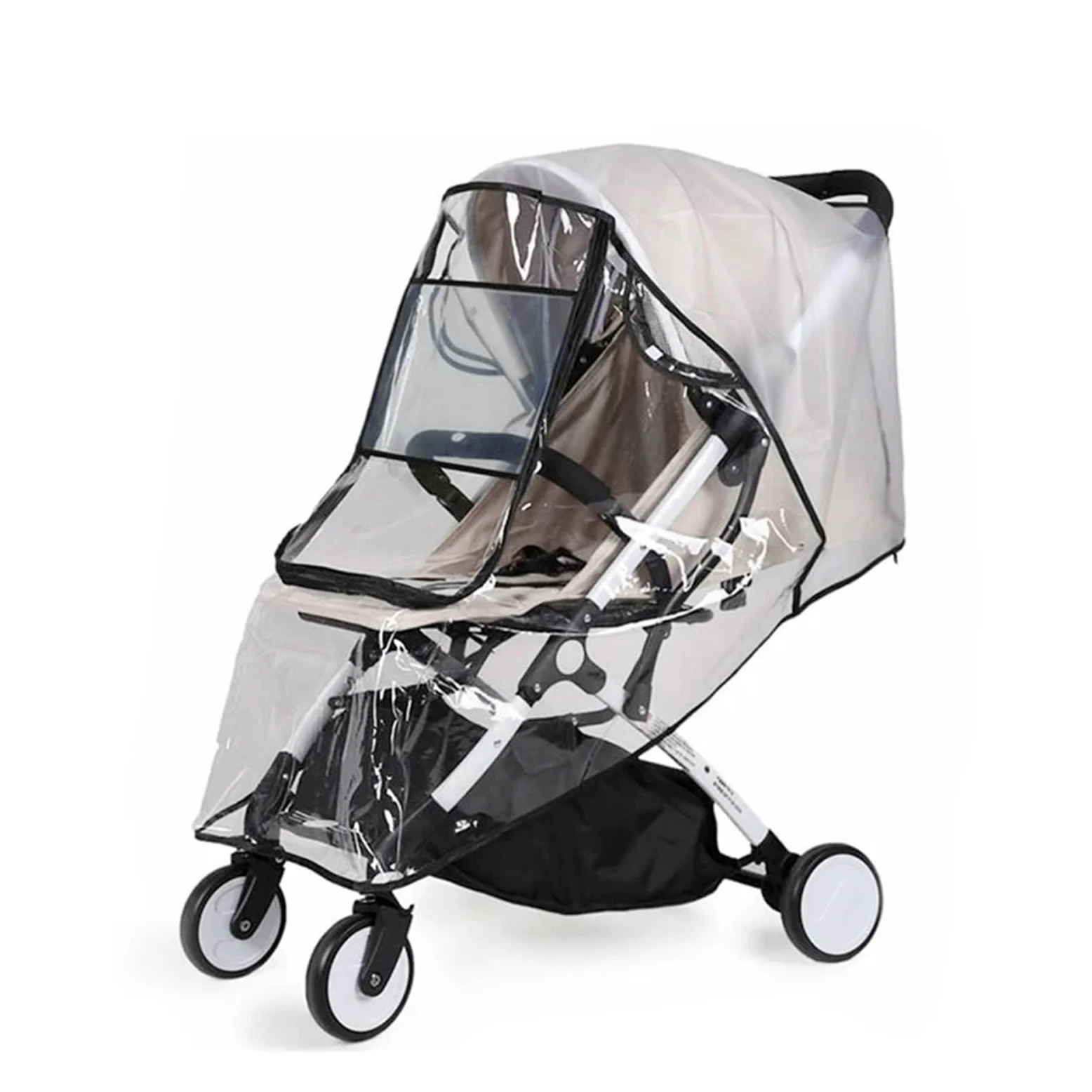Regenschutz Kinderwagen Eva Kinderwagen Zubehör wasserdichte Regen Abdeckung Transparent Wind Staub Schild Reißverschluss Öffnen for Kinderwagen Regenmantel(Eva-U Open-Gray-L)