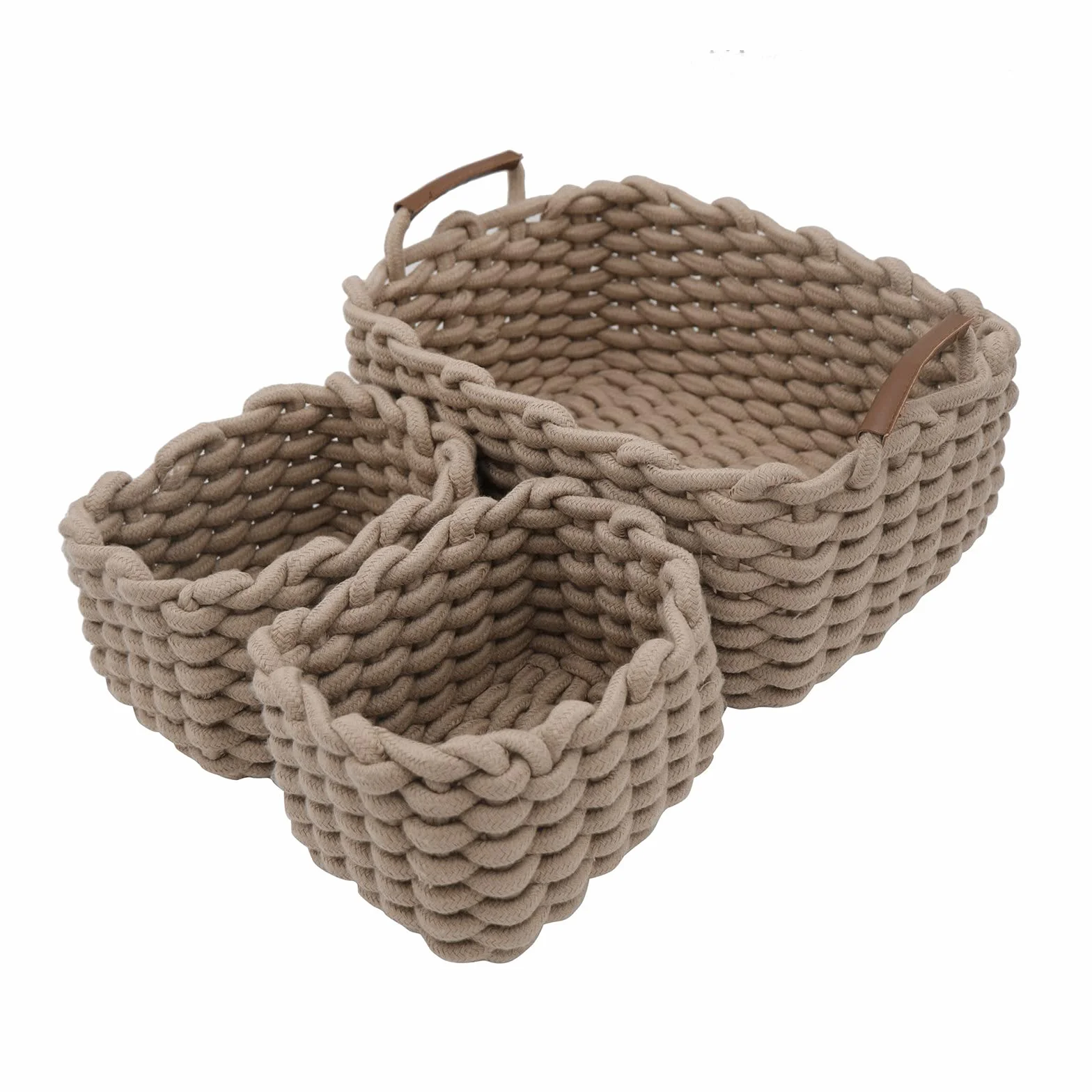 Icegrey Aufbewahrungskorb Baumwolle Strickkorb Dekorative NatüRliche Rechteck Wasserdichter Aufbewahrungsboxen Organisatoren für Babyzimmer, Schlafzimmer, Wohnzimmer Khaki 3er Pack