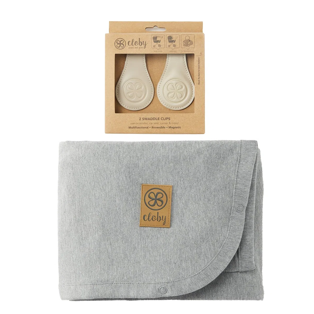 Cloby CBY-SET-GR-BE Set UV-Schutz-Decke grau und magnetische Clips beige