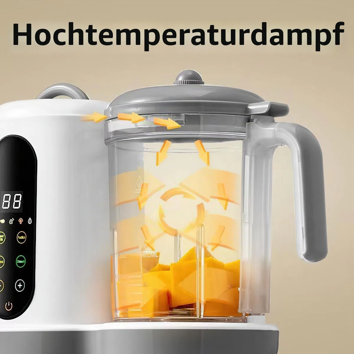 4-in-1 Babybrei Zubereiter & Dampfgarer Mixer Baby, 400ml Baby Küchenmaschine mit Touchscreen, Automatische Reinigung, Zum Garen, Mixen & Aufwärmen von Babynahrung, BPA-frei