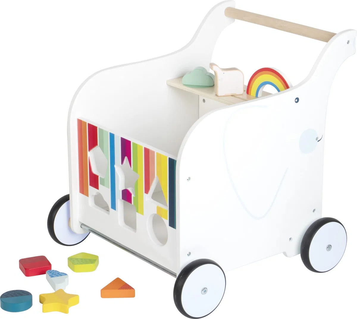 small foot Lauflernwagen Spielzeugbox Elefant aus Holz, mit Bremse und gummierten Rädern, für Kinder ab 1 Jahr, 12535