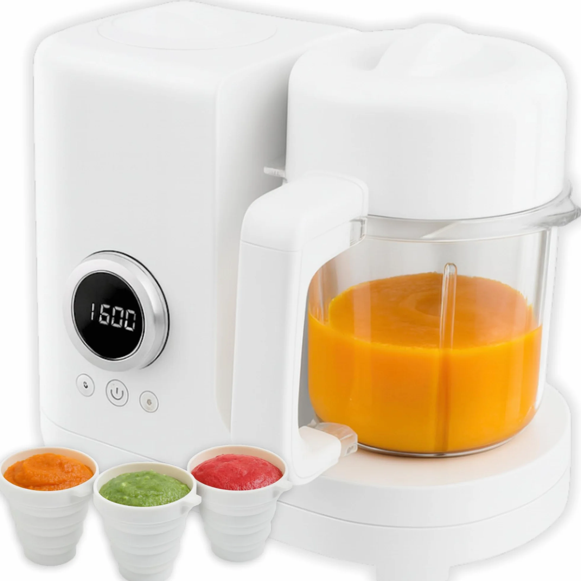 Baby Food Maker, 6-in-1 Babybrei Zubereiter & Dampfgargerät, Mixen, Pürieren, Stomen, Erwärmen, Auftauen & Sterilisieren, 300 ml Edelstahl-Mixbehälter, inkl. 2 Aufbewahrungsbechern, BPA-frei