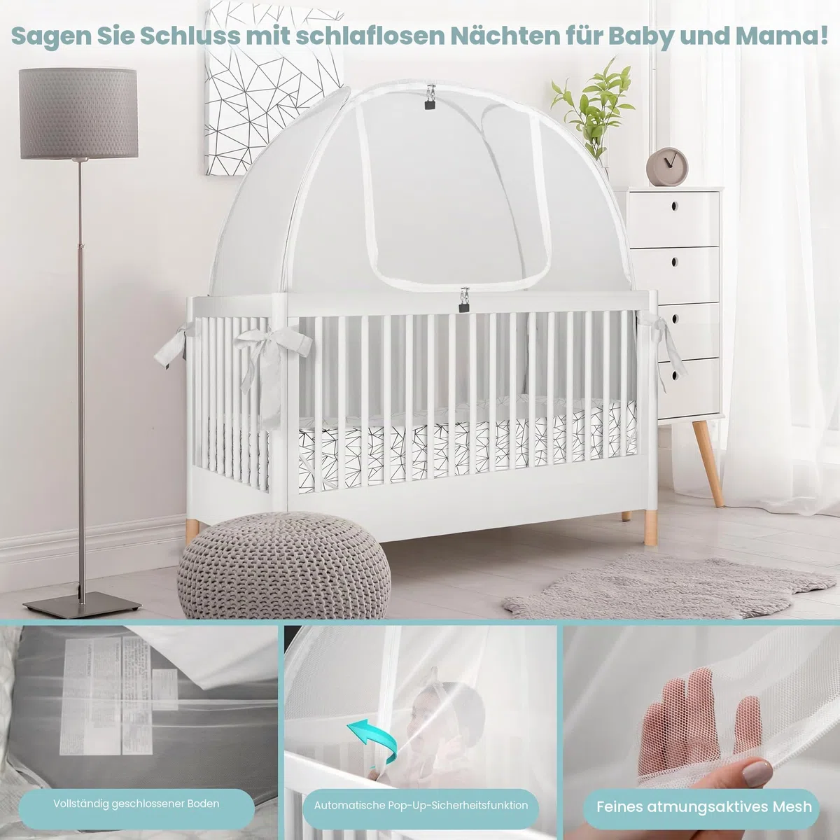 Pro Baby Safety PopUpKinderbettZelt, feines Netzgewebe, um das Baby vor Klettern, Stürzen und Mückenstichen, Sicherheitsnetz, BaldachinNetzabdeckung – stabile und stilvolle Kinderbettauflage