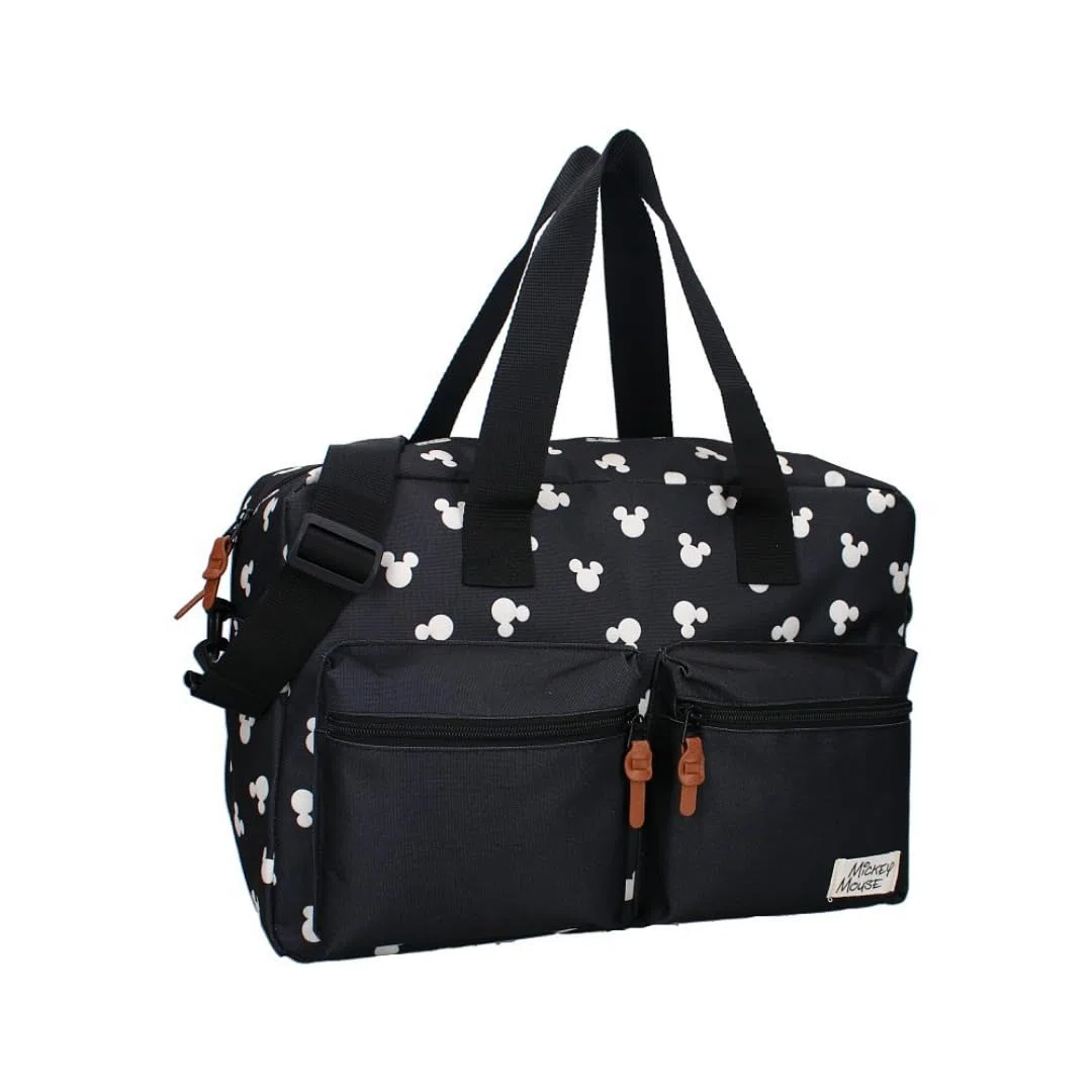 mybagstory - Wickeltasche mit großer Kapazität mit Wickelunterlage Micky Maus - Größe 40 cm - verstellbare Träger, Mickey Mouse - Schwarz, 40 cm x 28 cm x 16 cm