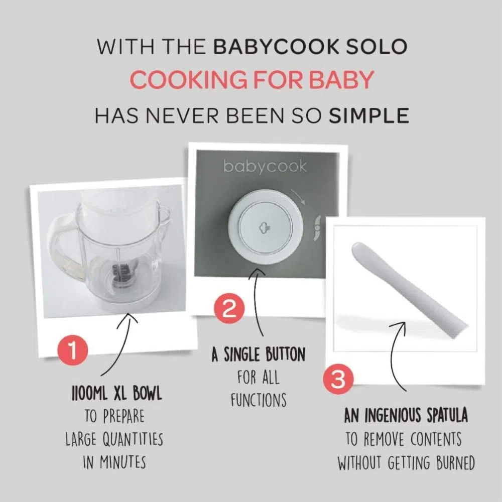 Béaba – Babycook Solo – 4-in-1 Babynahrungszubereiter – Mixen, Aufwärmen und Dampfgaren– Schnelles Dampfgaren – Hausmannskost für Babys und Kleinkinder – Abwechslungsreiche Ernährung für Ihr Baby–grau