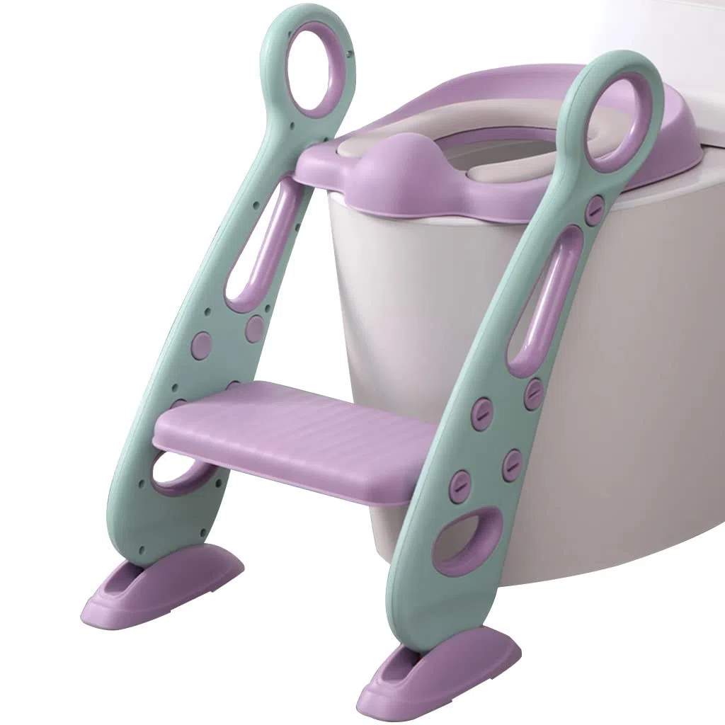 Topfchentrainer Mit Leiter Einstellbar Toilettensitz Mit Treppe Mit PU-Kissen, Zusammenklappbar Toilettentrainer Mit Treppe Für Jungen Und Mädchen, Belastbarkeit 80kg