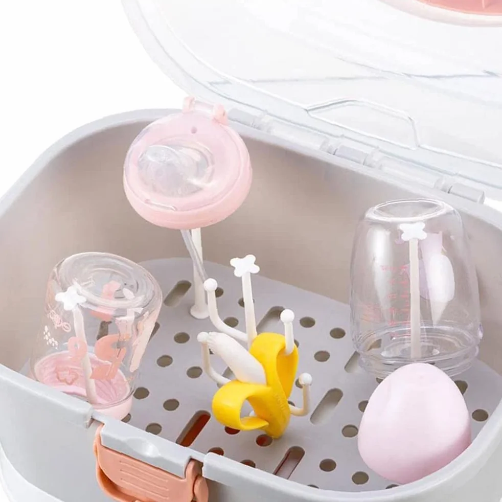 Babyflaschen-Trockenständer mit Abdeckung Stillflaschen-Aufbewahrungsbox Baby-Geschirr-Organizer für Outdoor-Reisen zu Hause