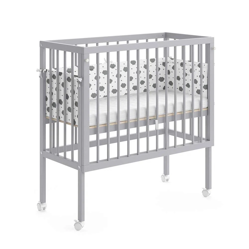 VitaliSpa Beistellbett Sophie, Grau, 94 x 42.5 cm 2 Seitenschienen, höhenverstellbar mit Rollen und Befestigung am Elternbett