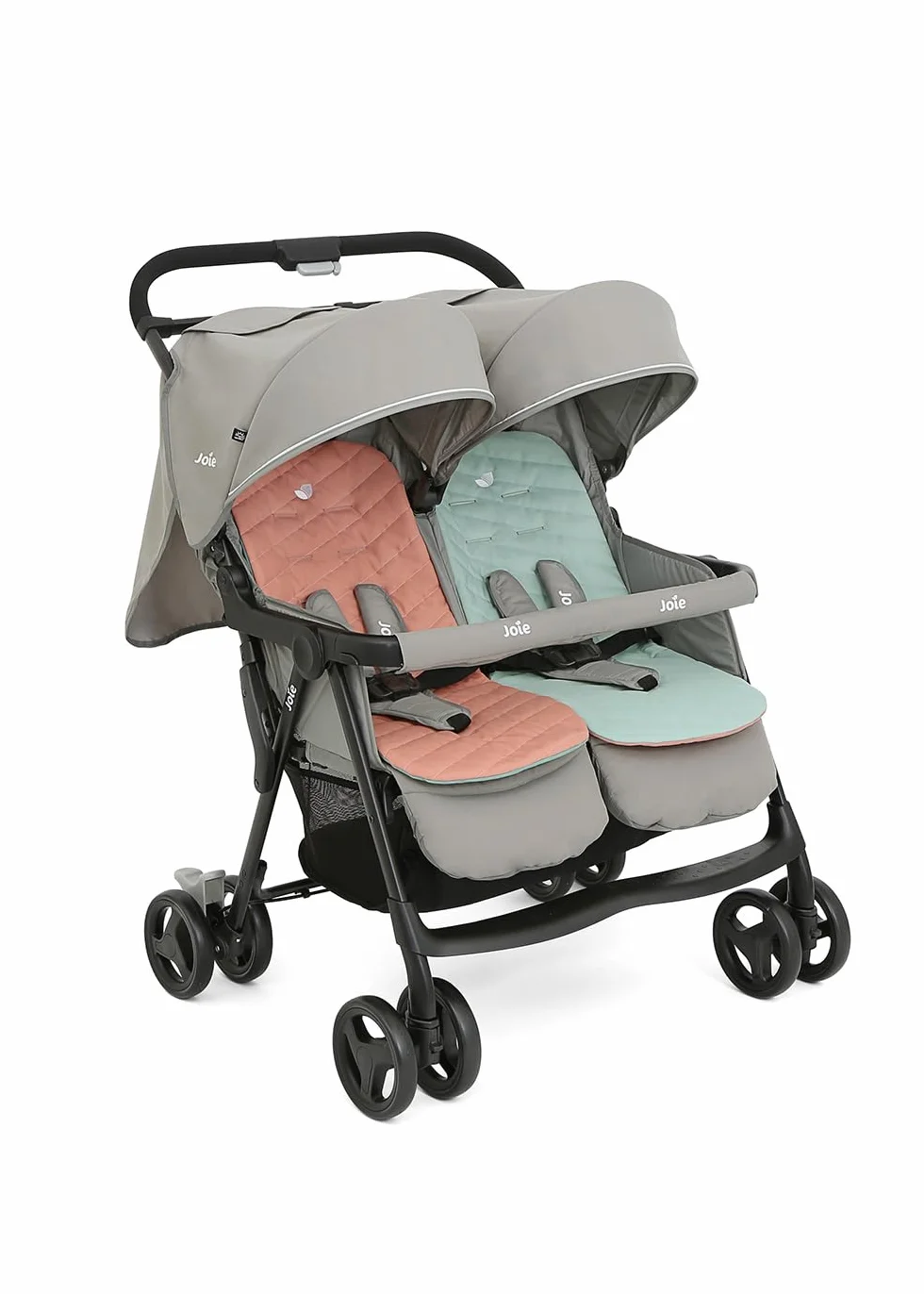 Joie Aire Twin Nectar und Mineral Kinderwagen - Zwillingskinderwagen - Aluminiumgestell - Geeignet ab Geburt - 15 kg - Dark Pewter
