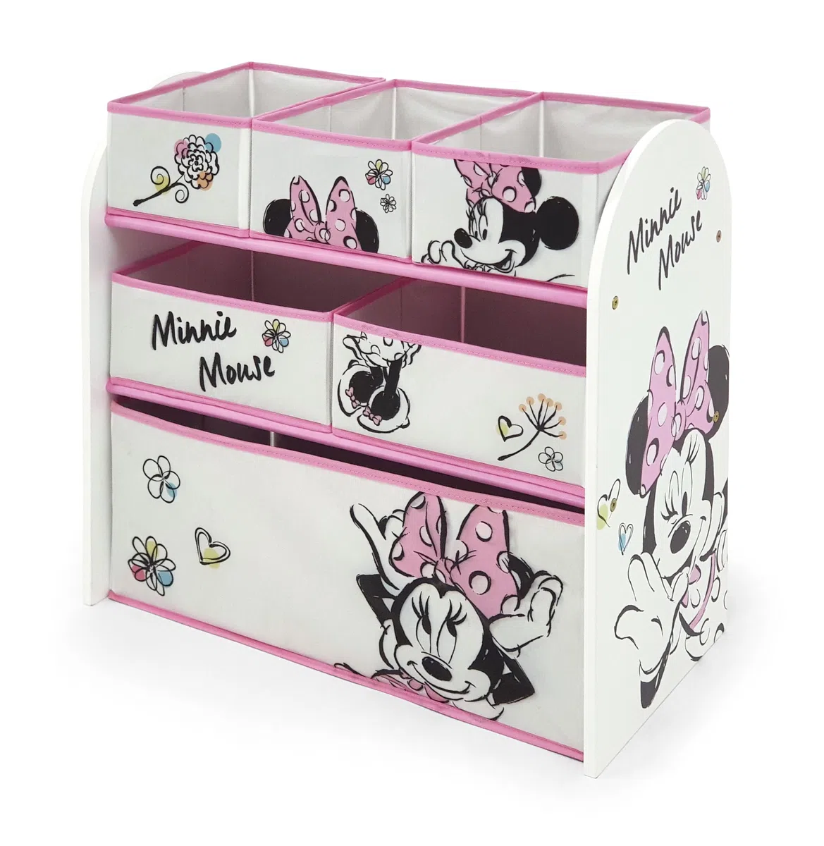 ARDITEX – Organizer aus Holz mit 6 Textilboxen mit Minnie-Mouse-Motiv von Disney – 62x30x60 cm – Farbe Schwarz-Weiß – Perfekt zum Aufbewahren von Spielzeug im Kinderzimmer