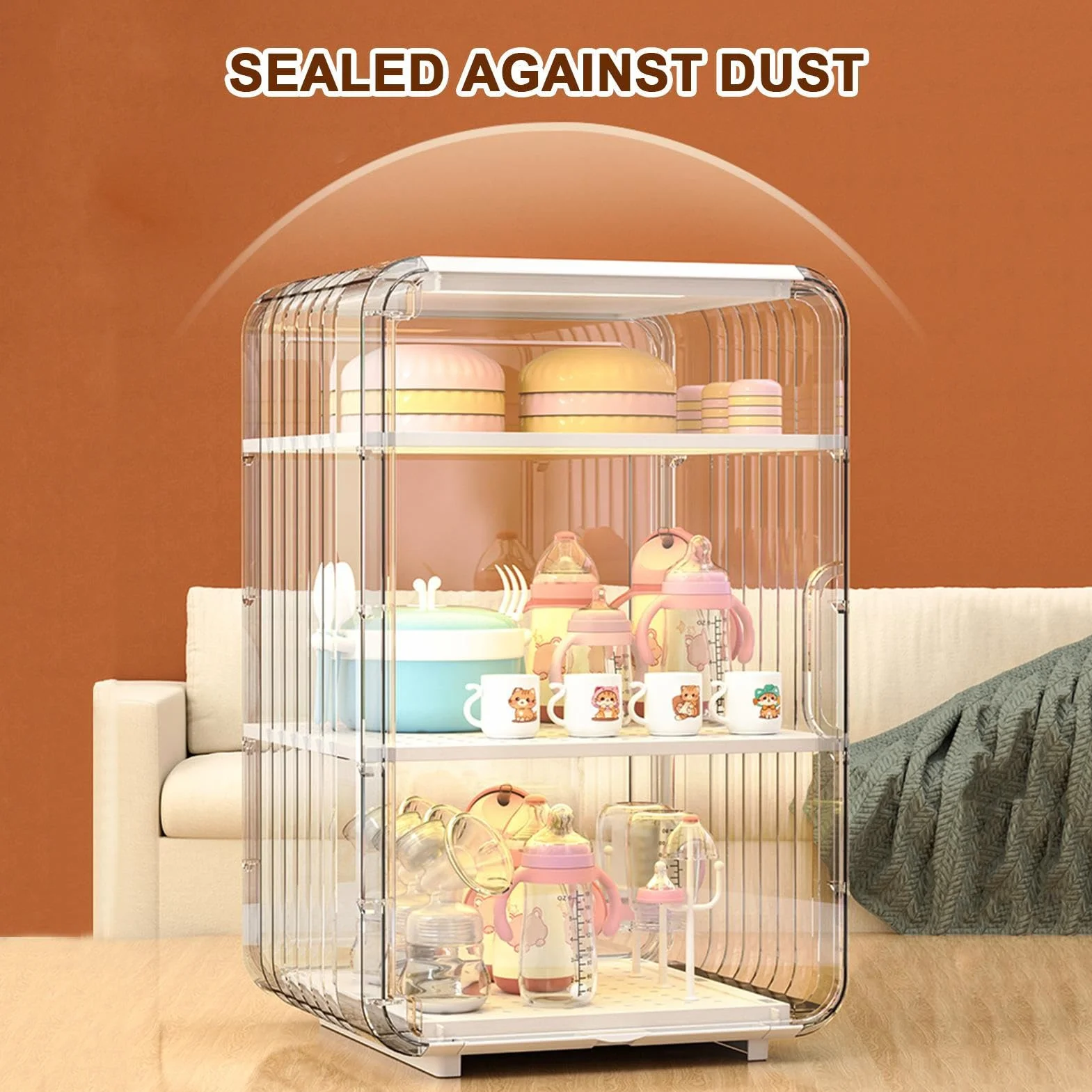 Babyflasche für Babyflaschen - Flaschenaufbewahrung | Organizer für Babybedarf | Große staubdichte Flasche mit Abdeckung für Kühlschrank Schlafzimmer Schlafsaal Badezimmerschrank p
