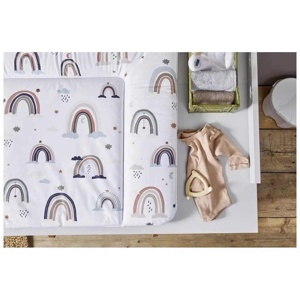 Rotho Babydesign Wickelauflage Breit (85 x 72 cm) - wickelauflage - wickeltischauflage - abwaschbar - wickelmatte - wasserdicht - Motiv Boho Rainbow