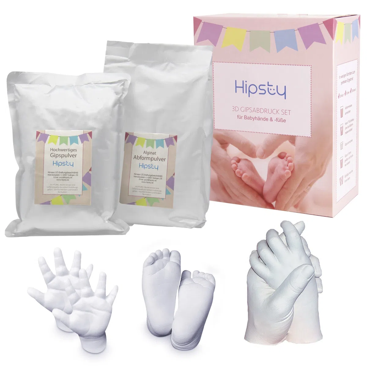 Hipsty Gipsabdruck Baby Hand und Fuß | Mehrere Abdrücke | Einzigartige Erinnerung | Erstelle mit dem Abdruckset einen wunderschönen Handabdruck oder Fußabdruck | Komplettset