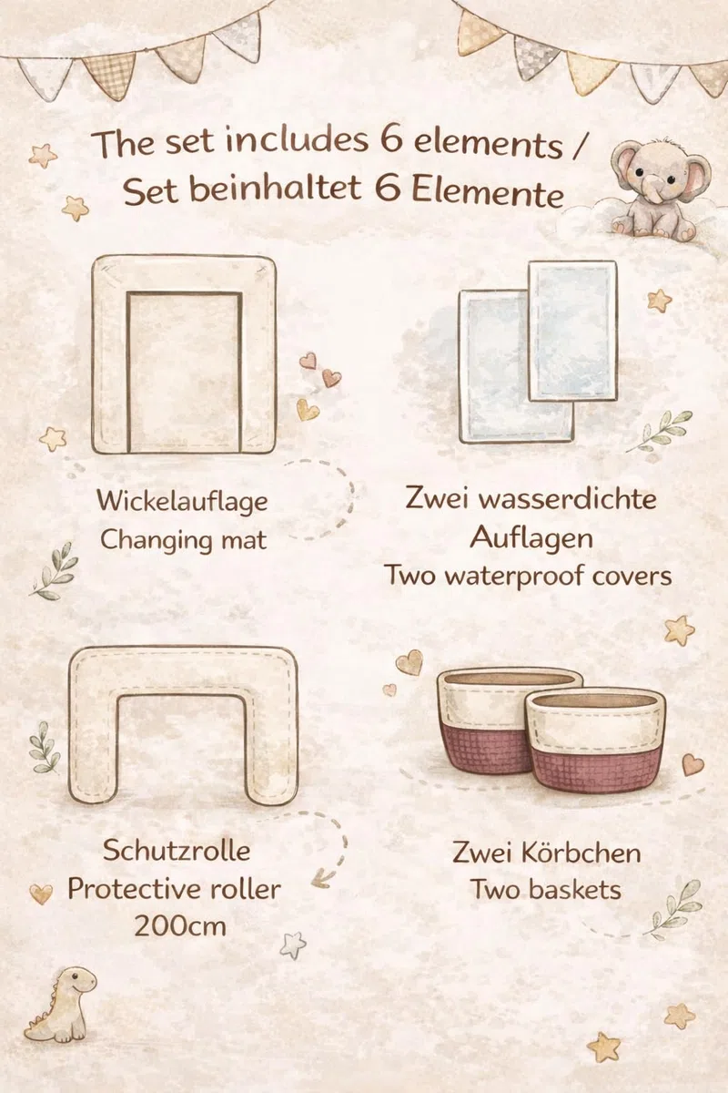 Wickelauflage Set 6-teilig – Wickelunterlage aus Baumwolle & Waffelstoff – Baby Wickelauflage – Geschenk zur Babyparty – Wickeltischauflage – 75x75 cm (Breite x Tiefe), Zweige und braun