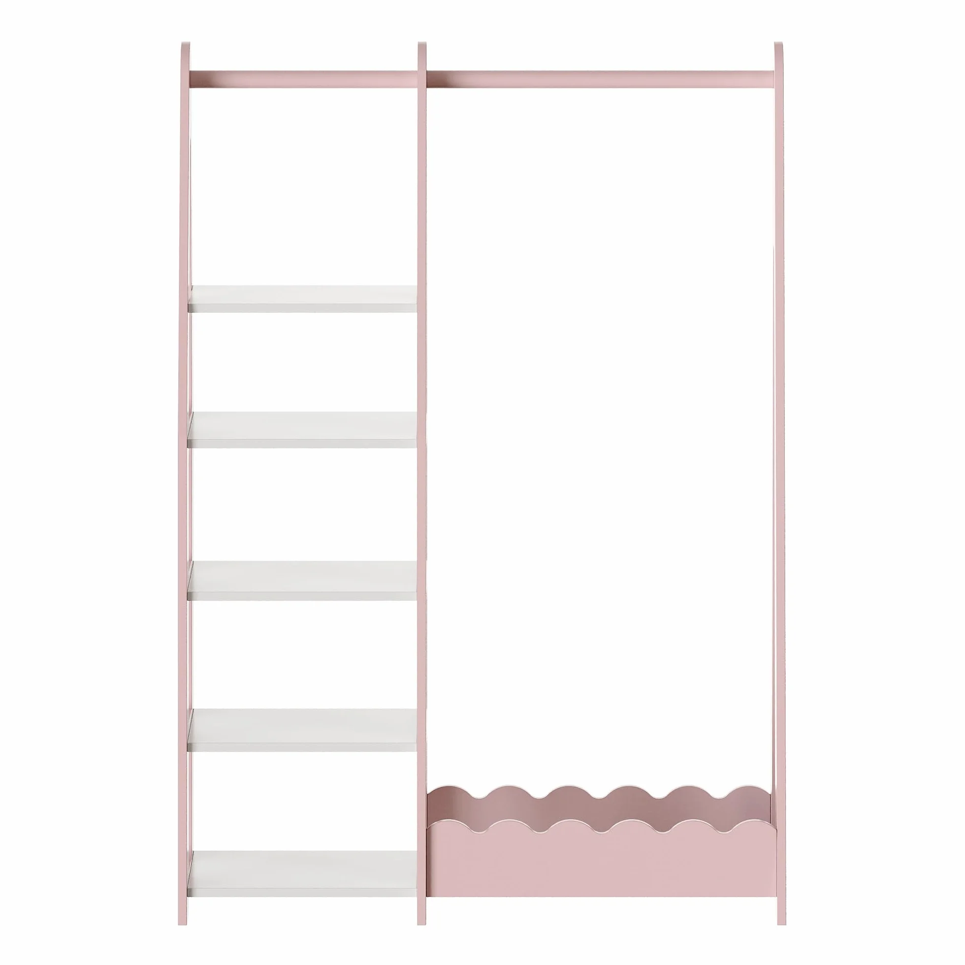 [en.casa] Kindergarderobe stehend Vestnes Kinder Kleiderschrank mit Kleiderstange 114 x 77 x 30 cm Kleiderständer mit Regal Wellendesign Cotton Candy/Weiß