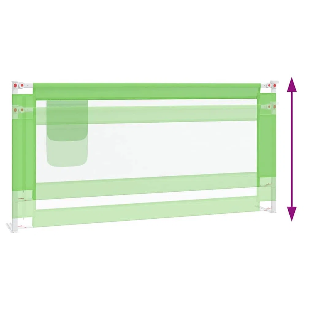 Kleinkind Bettschutzgitter Grün 190x25 cm Stoff mit klappbarem Seitengitter und höhenverstellbarer Absturzsicherung für Babybett, Kinderbett, Elternbett und Familienbett