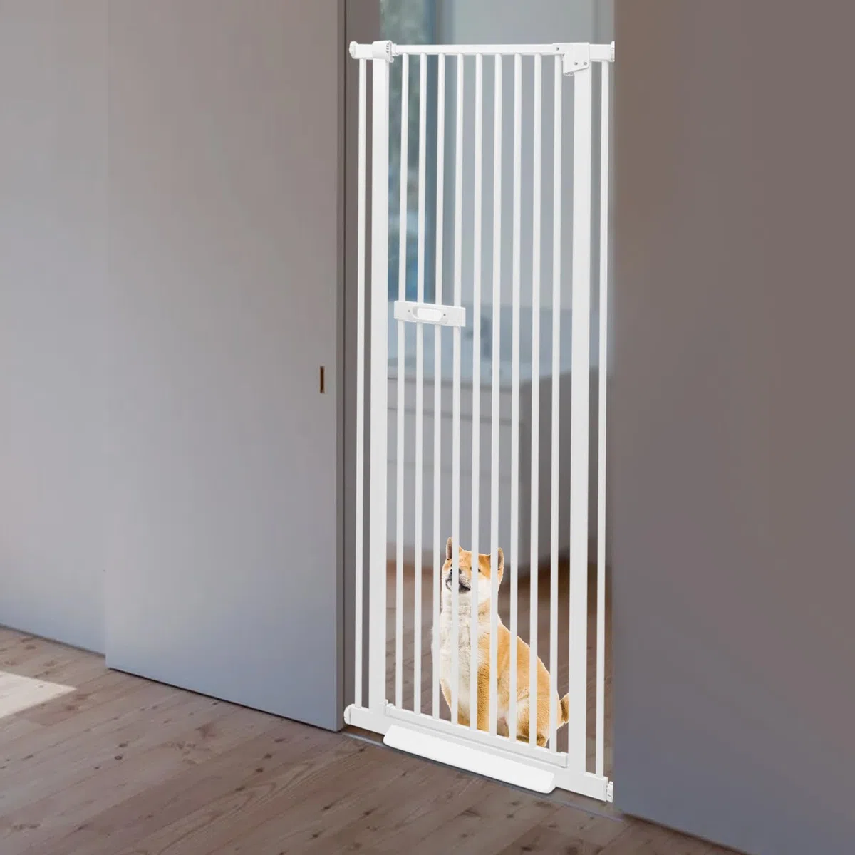 Treppenschutzgitter Ohne Bohren, Absperrgitter Kohlenstoffstahl Hundegitter/Katzengitter Verstellbare Breite Türgitter, Automatische Türschließung Schutzgitter Treppengitter (Weiß, höhe 150cm)