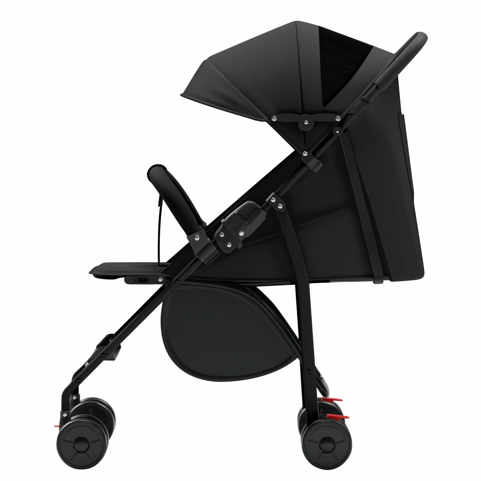 Ingenious Kompakter Buggy mit Liegeposition / Geburt bis 4 Jahre / Sitzen oder Liegen / mit Baumwollkissen / Moskitonetz / Getränkehalter / Schwarz