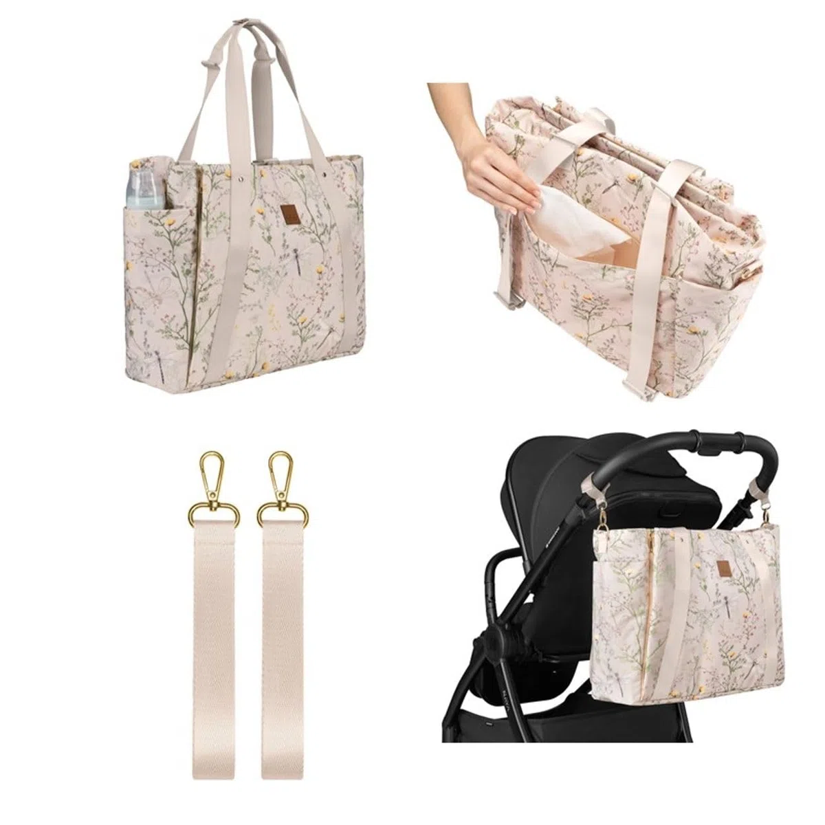 Kikkaboo Wickeltasche Florence Wickelunterlage, Reißverschluss, Flaschentaschen beige