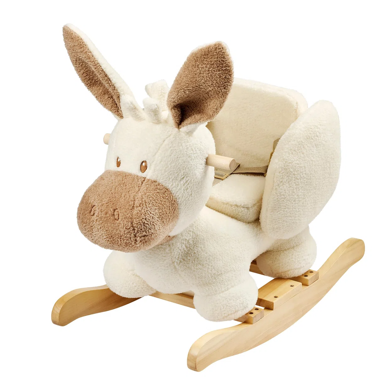 Nattou Schaukeltier, Esel, Inkl. Sicherheitsgurt, Fröhliches Hin- und Herschaukeln, 100% Polyester, Teddy, Ecru