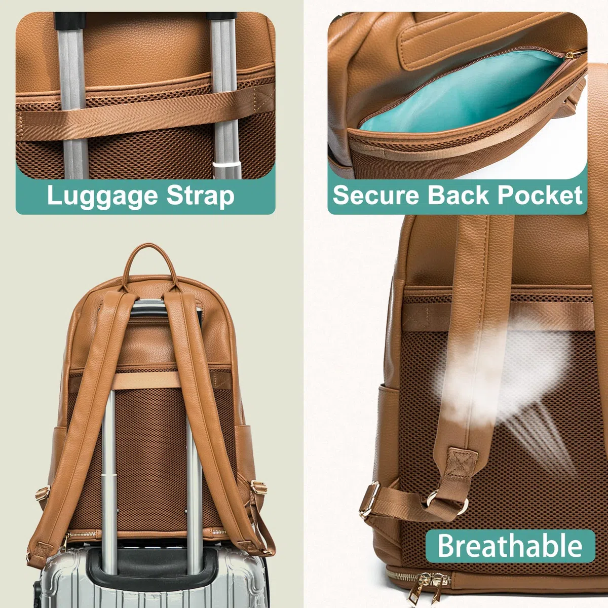 MOMINSIDE Wickeltaschen-Rucksack, Leder-Rucksack, passend für die meisten Milchpumpen, Milchpumpentasche, Muttertasche