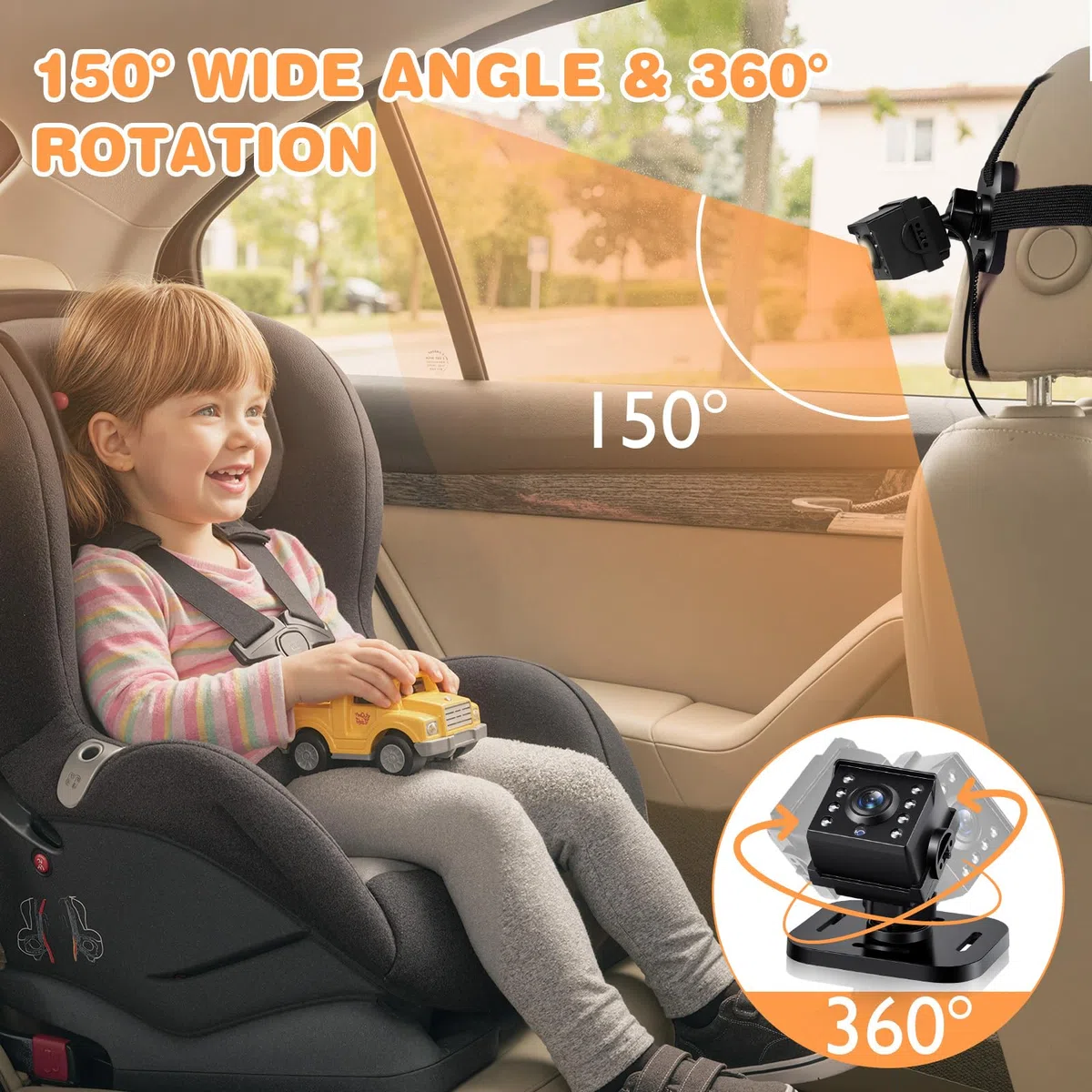 Zacro Baby Kamera Auto, Spiegel Auto Baby Rückbank 1080P, USB-C Plug-and-Play, Baby Autospiege mit HD Nachtsicht und 150° Betrachtungswinkel, Auto Rücksitzspiegel, Babyspiegel Rückansicht Monitor