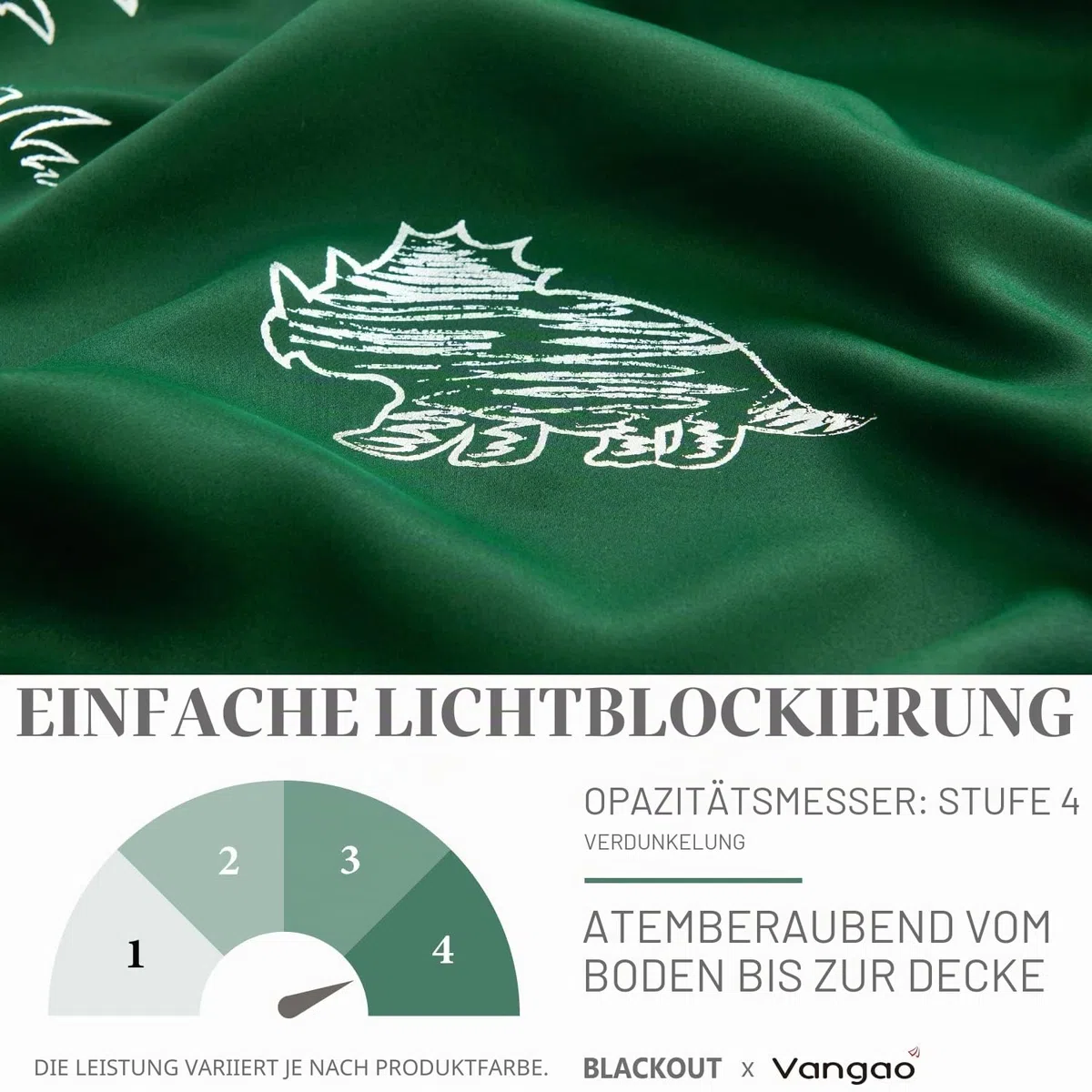 Vangao Kinder-Vorhänge, grün, verdunkelnd, Dinosaurier-Vorhänge für Jungen, Kinderzimmer, Mädchenzimmer, silberfarbener Dino-Foliendruck, wärmeisoliert, Ösen, Fensterbehandlungen, 160 cm Länge, 2
