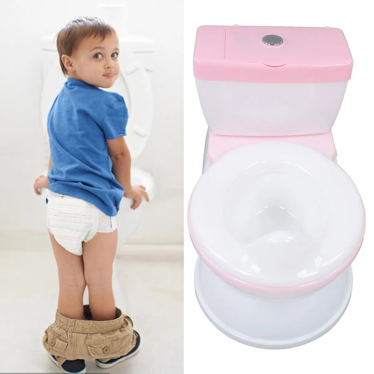 Asixxsix Töpfchen für Kleinkinder, realistisches Spülgeräusch, rutschfester Boden, leicht zu reinigen, mit Aufbewahrungsbox für und Mädchen (PINK)