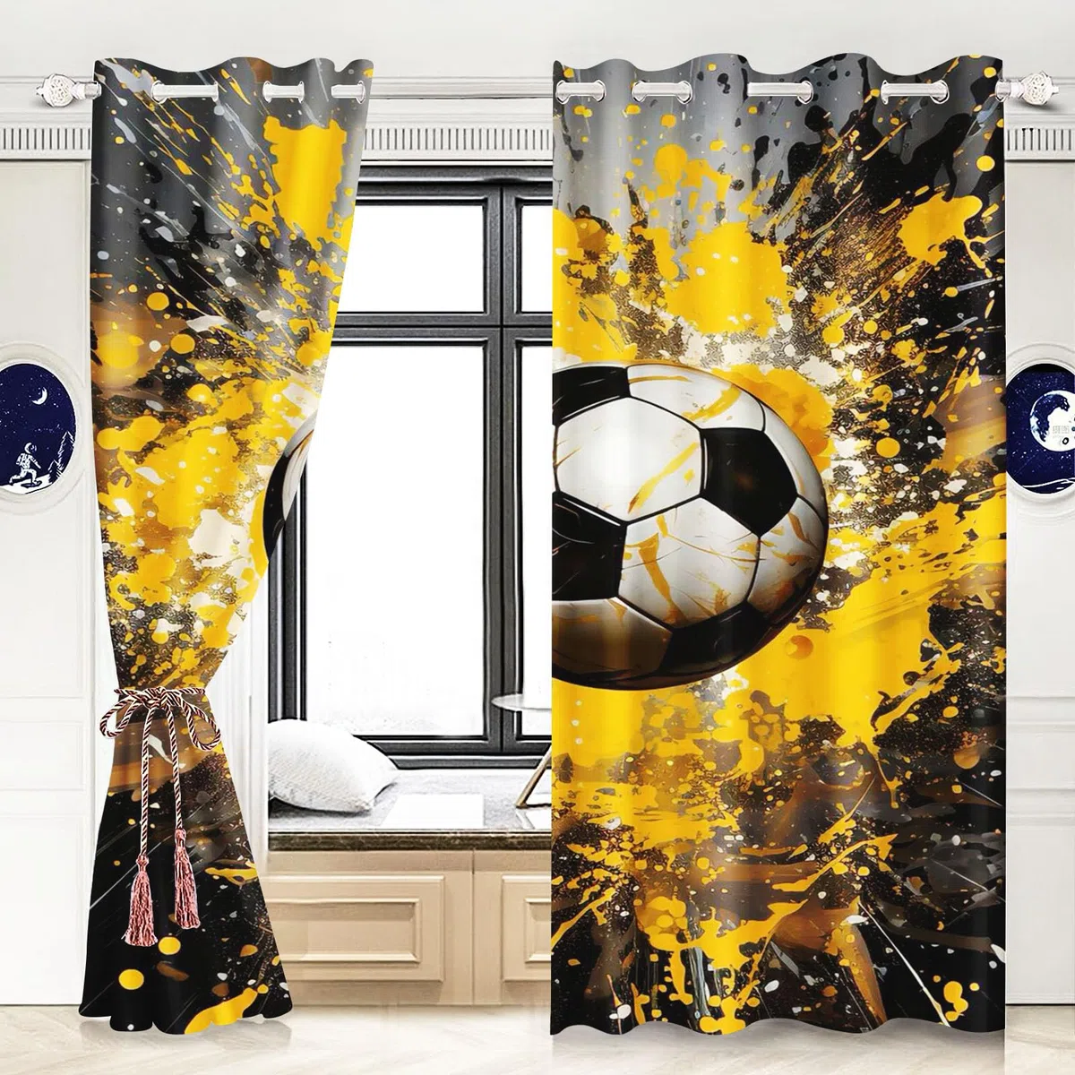 Fußball Gardinen Verdunkelungsvorhänge Für Kinderzimmer Jungen Fußball Sport Blickdicht Vorhänge Fußball Verdunkelungsvorhang Für Schlafzimmer (1,220x215cm(BxH)/ 110x215cmx2)