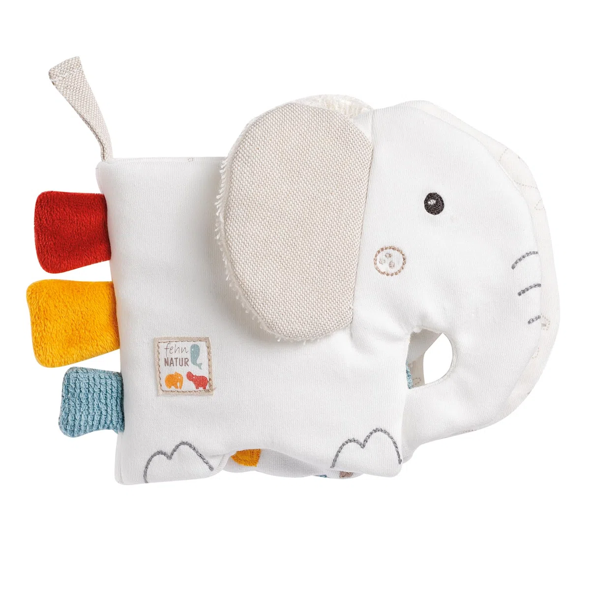Sophie la Girafe – Sophie la Girafe Geschenkbox zur Geburt + Beißring & Fehn Soft Bilderbuch Elefant – Baby Fühlbuch mit Bio Baumwolle Stoff mit Tier Motiven