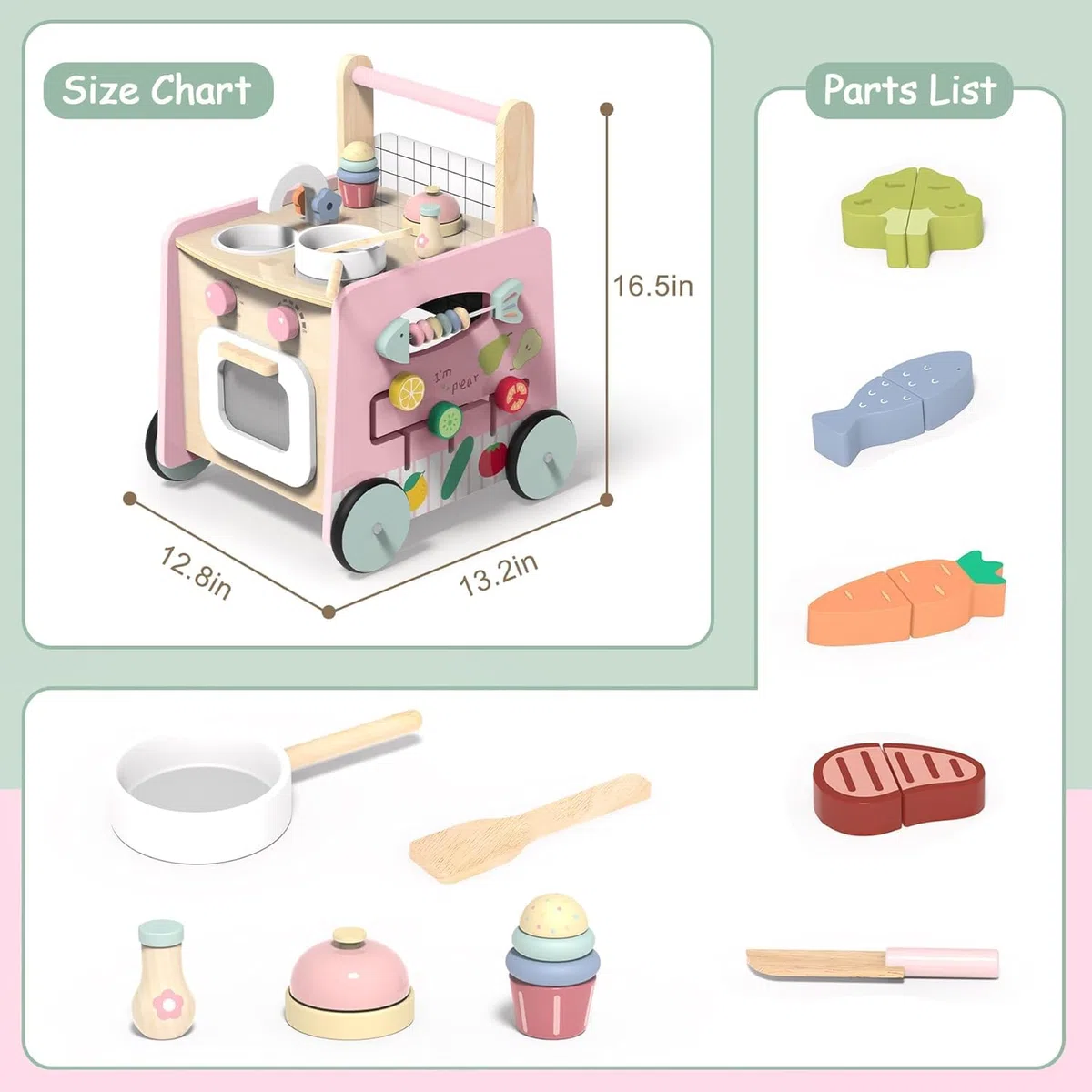VITONIS Baby Lauflernwagen Holz, Lauflernhilfe mit Montessori Spielzeug Multifunktion, Holzspielzeug Kleinkinder, Baby Walker Spielzeug für Kinder, Geschenk für Jungen und Mädchen, Rosa