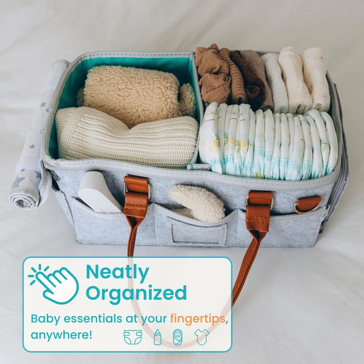 Wickeltasche mit Rolldeckel und herausnehmbaren Trennwänden – ideal für Kinderzimmer, Wickeltisch, Auto – Reisefreundliche Station