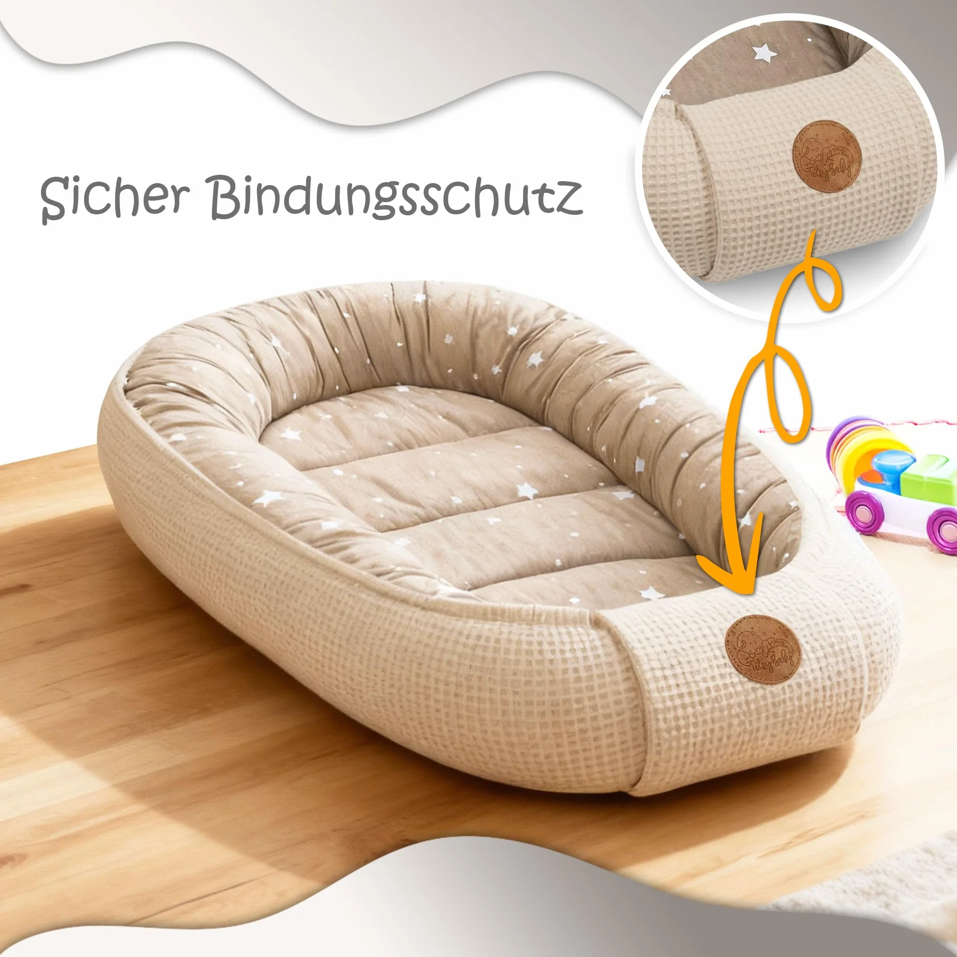 TotsyBaby Babynest Neugeborene Nestchen Baby 50x90cm - Kokon Handmade zweiseitig aus Baumwolle Waffel mit Babynestchen Giraffen