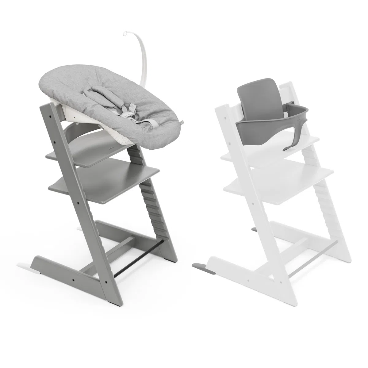 Stokke Tripp Trapp Hochstuhl, Storm Grey (inklusive Stuhl & Baby Set2) mit Newborn Set - Sicheres, verstellbares, ergonomisches Design