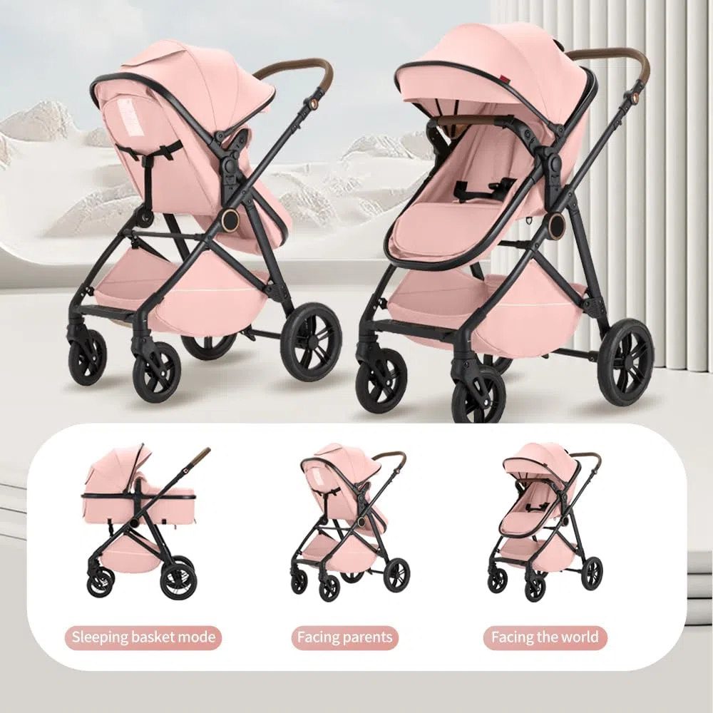 Sit-and-Recline Kinderwagen, faltbarer Kinderwagen mit Baldachin und Aufbewahrungstasche (schwarz)