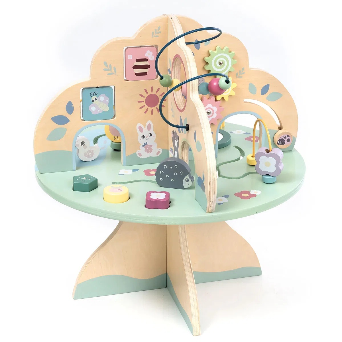 mamabrum Aktivitätstisch Holz für Baby Spielzeug 1 Jahr – Spieltisch für Motorikschleife, Abakus & Lernuhr – Montessori Lernspielzeug aus der Schleife Motorik