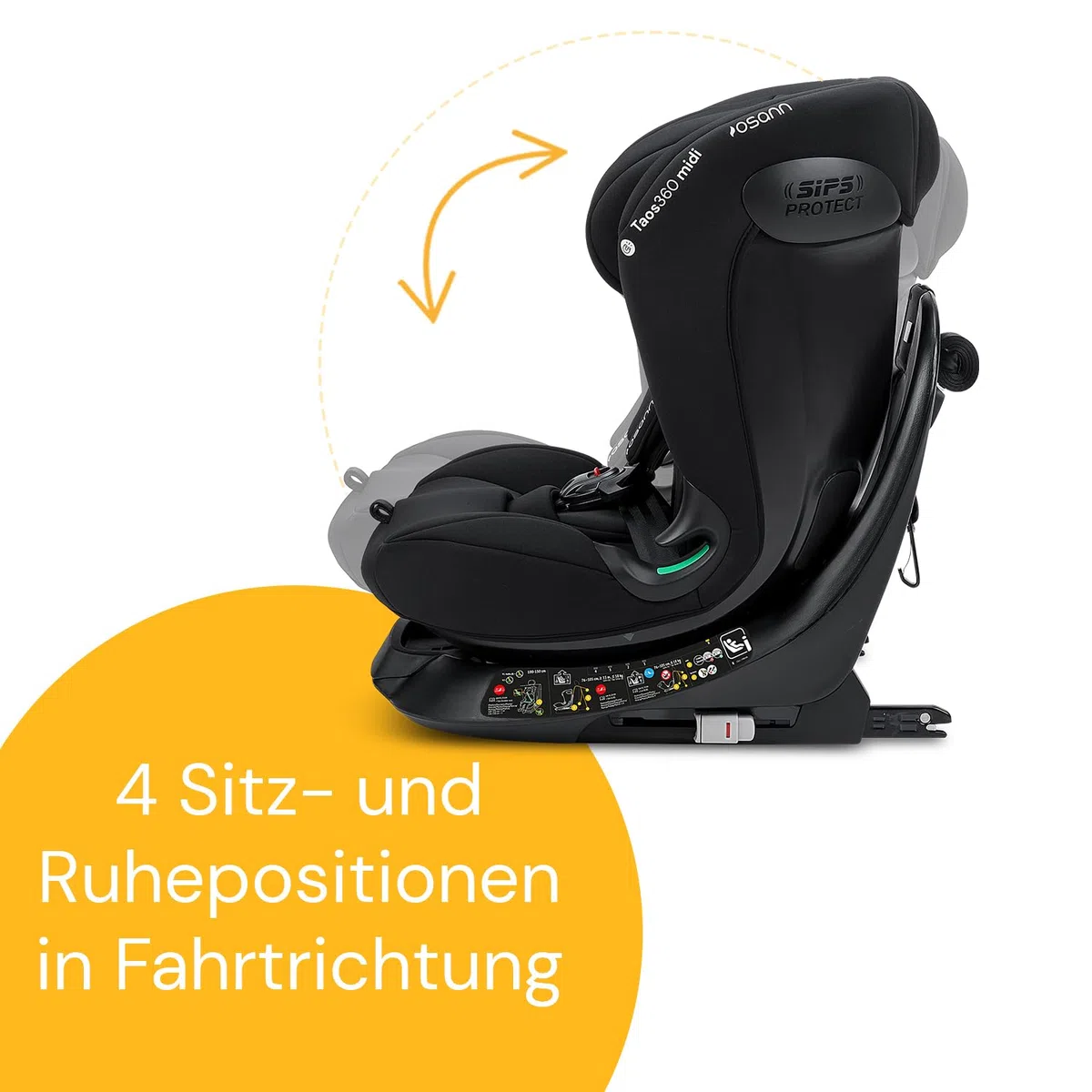 Osann Taos360 midi Kindersitz ab 1 Jahr, Reboarder 360 drehbar - black | 360 Grad drehbarer Kindersitz von 76-150 cm, Reboarder mit Isofix und Top-Tether an der Basis, Kinderautositz. 9-36 kg