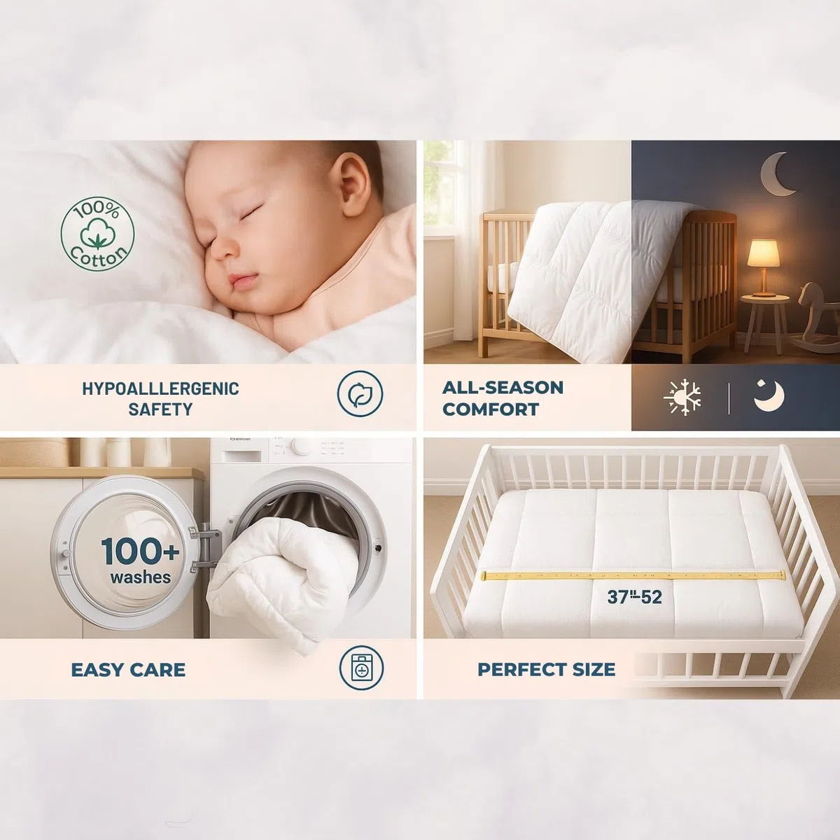 CIRCLESHOME Babydecke für Kinderbett und Bett, 100 % Baumwolle, hypoallergen und atmungsaktiv, 94 x 132 cm, Weiß