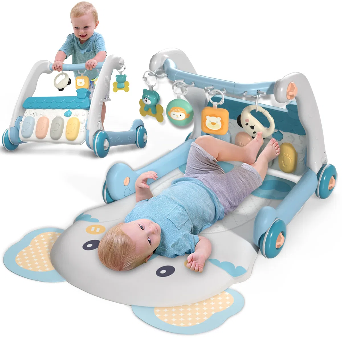 Baby-Piano-Spielmatte, Aktivitäts-Fitnessstudio und Aktivitätscenter-Fitnessstudio, 2 in 1 (Blue)