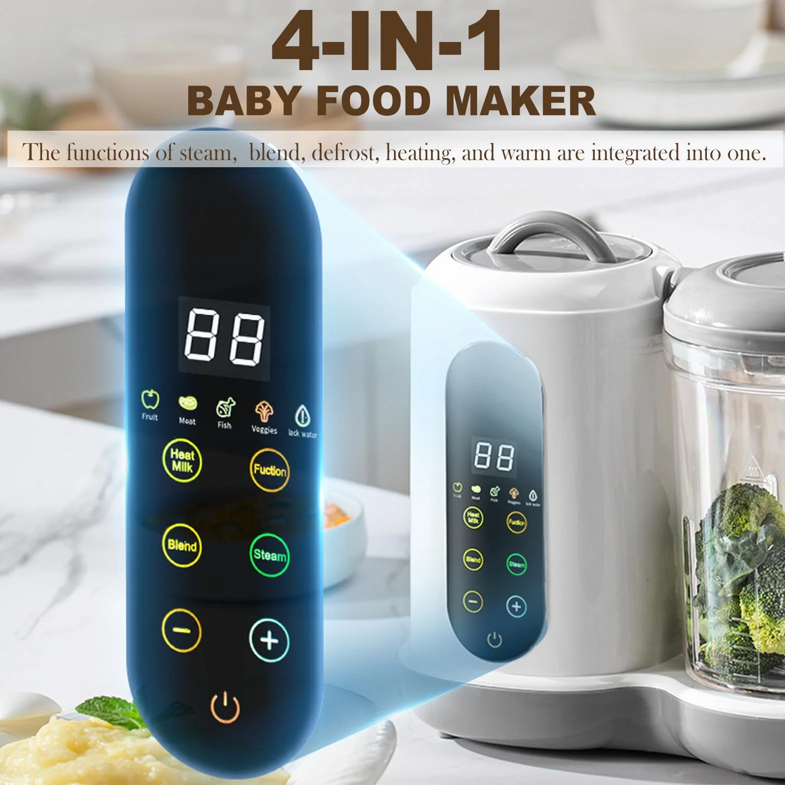 Babynahrungszubereiter, Multifunktions Baby Food Maker mit Dämpfen, Mixen & Erwärmen, Babybrei Zubereiter mit 4 Kochvoreinstellungen Dampfgarer und Mixer für Babynahrung
