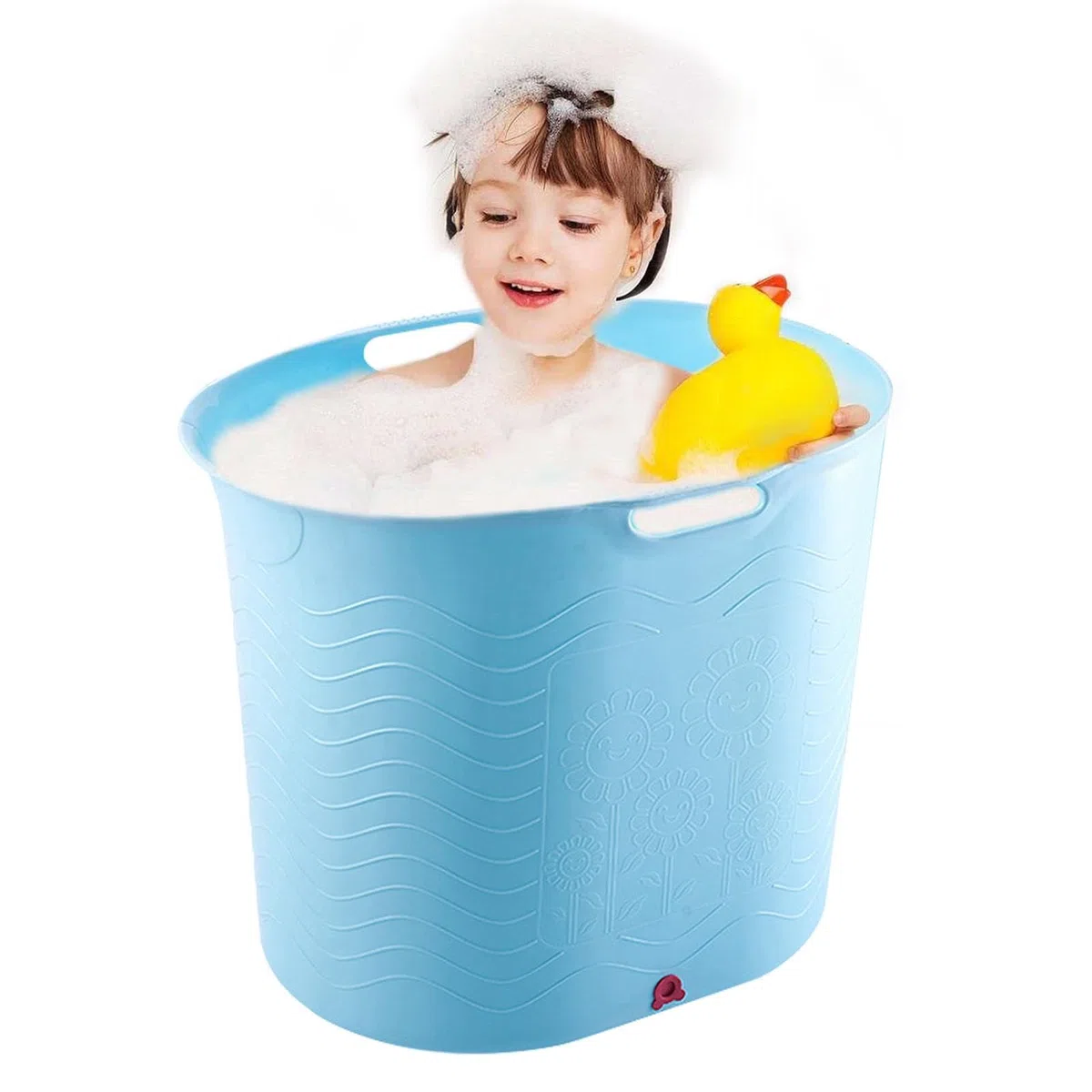 Babybadewanne, Babybadewanne für Kleinkinder, sicher für Kinder, hochtemperaturbeständig, mit Ablaufboden, großer und tiefer Badeeimer für Kinder