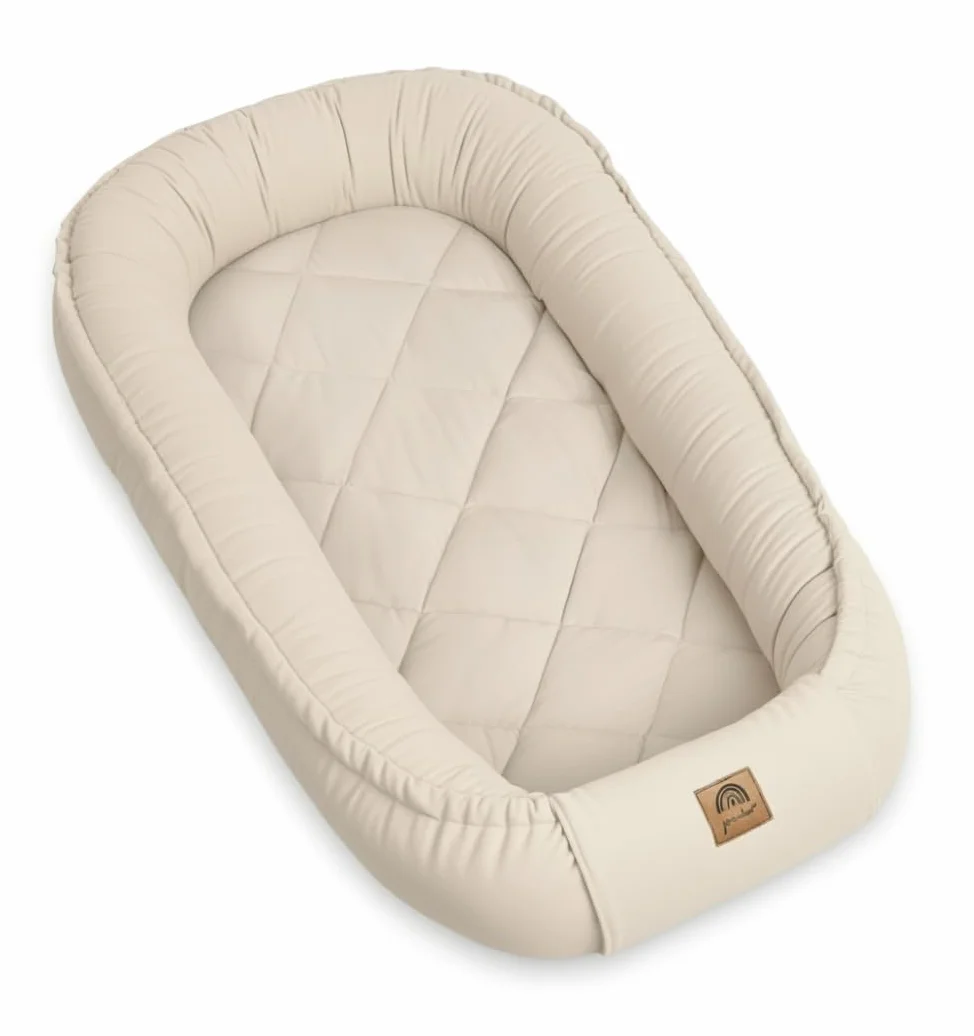 PIMKO Multifunktionale 2seitig Babynest Kuschelnest Kokon für Babys Nestchen antiallergischre Neugeborene Kokon 55 x 90cm Velvet - Beige mit Klappe