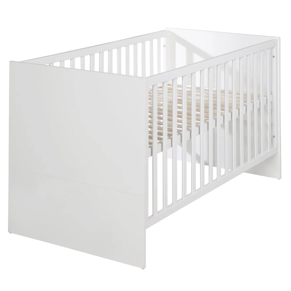 roba Kinderzimmer Set Lilo - Mitwachsendes Gitterbett 70 x 140 cm + Wickelkommode mit 2 Schubladen & 1 Tür + Kinderkleiderschrank 2-türig - Griffe aus Buche - Holz weiß lackiert