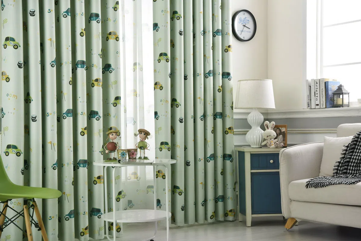 Amidoudou 2er-Set Vorhänge Auto Kinderzimmer,Vorhänge Kinderzimmer Junge,Vorhänge für Kleine Fenster (Grün,230 x 140 cm)