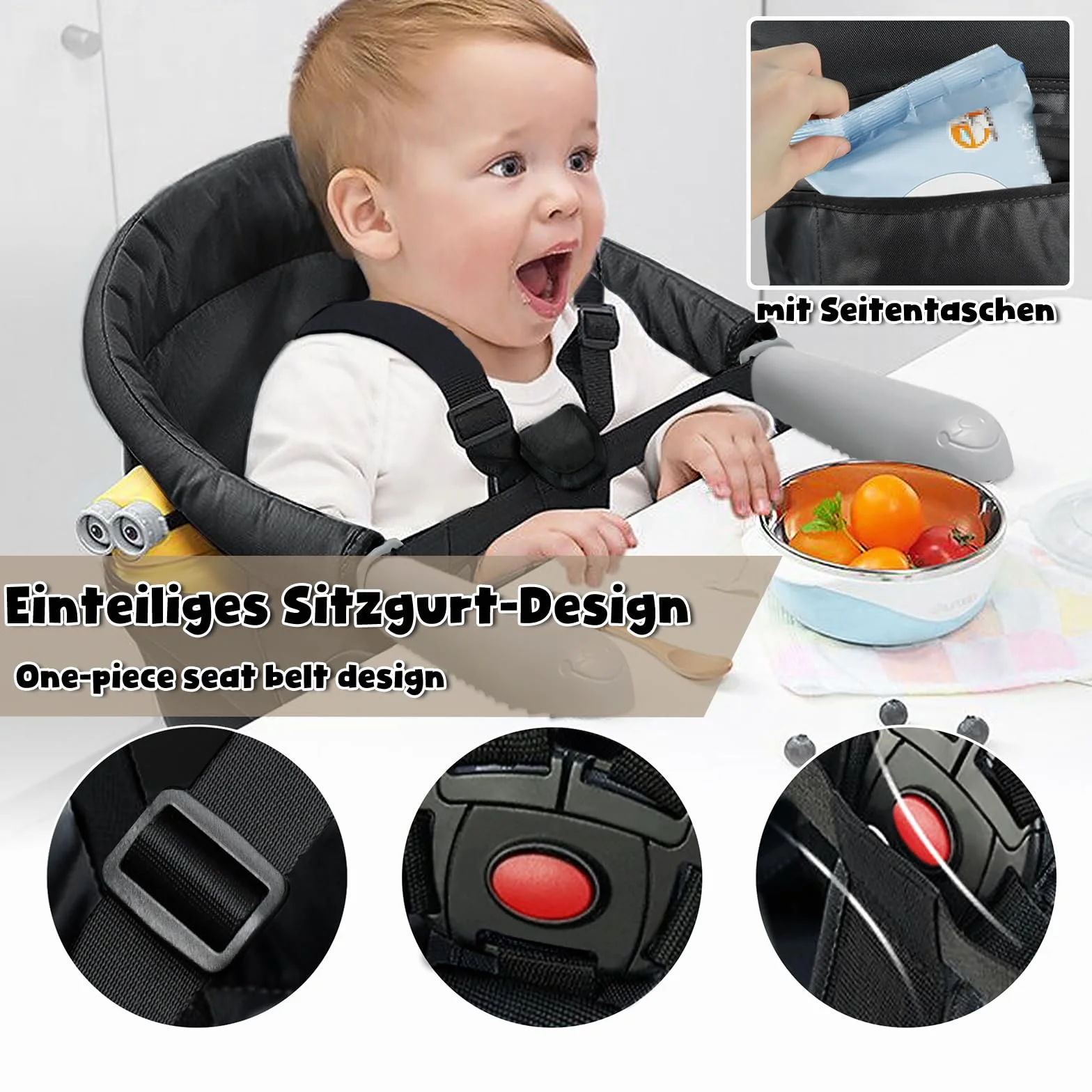 LARS360 Tischsitz Baby, Faltbar Hochstuhl Sitzerhöhung für zu Hause & Unterwegs, Geeignet für Kinder von 6 bis 36 Monaten mit Einem Gewicht von Weniger als 15 kg - Schwarz