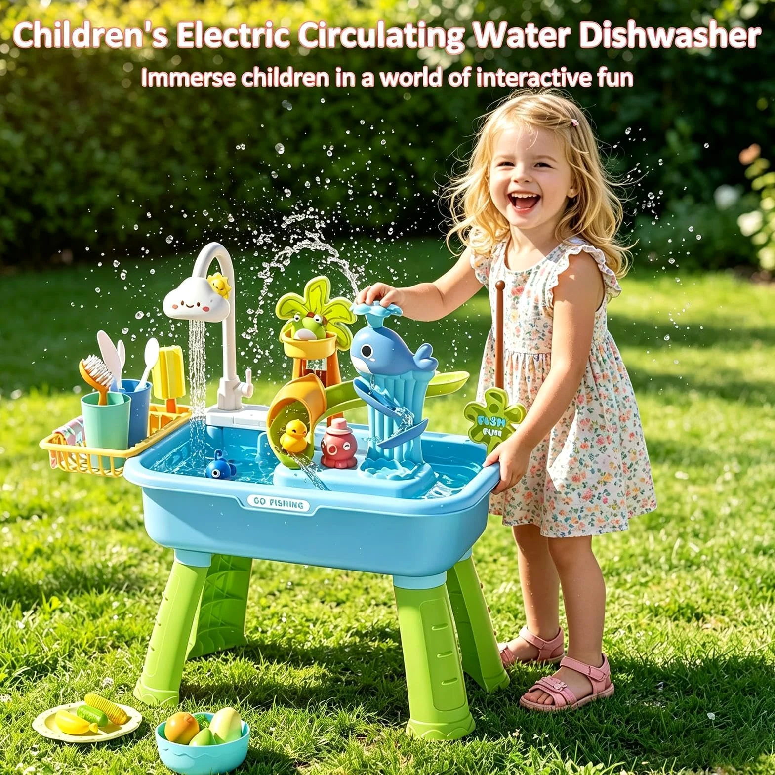 Generisch Wassertisch für Kinder Sensorik Waschbecken Sommer Spielzeuge | Kinder Aktivitäts-Spieltisch für drinnen und draußen Für Garten, , Park, Terrasse, Camping, drinnen und draußen, Vorschule,